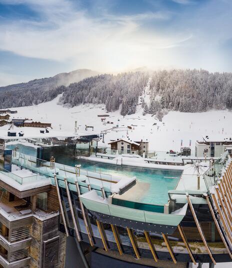 hotel with infinity pool in winter