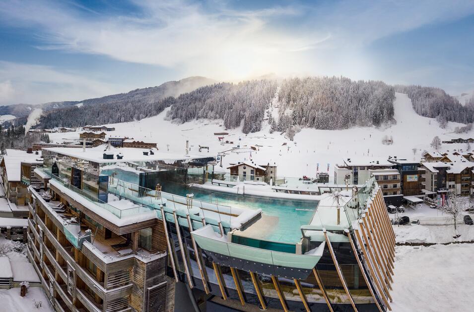 hotel with infinity pool in winter