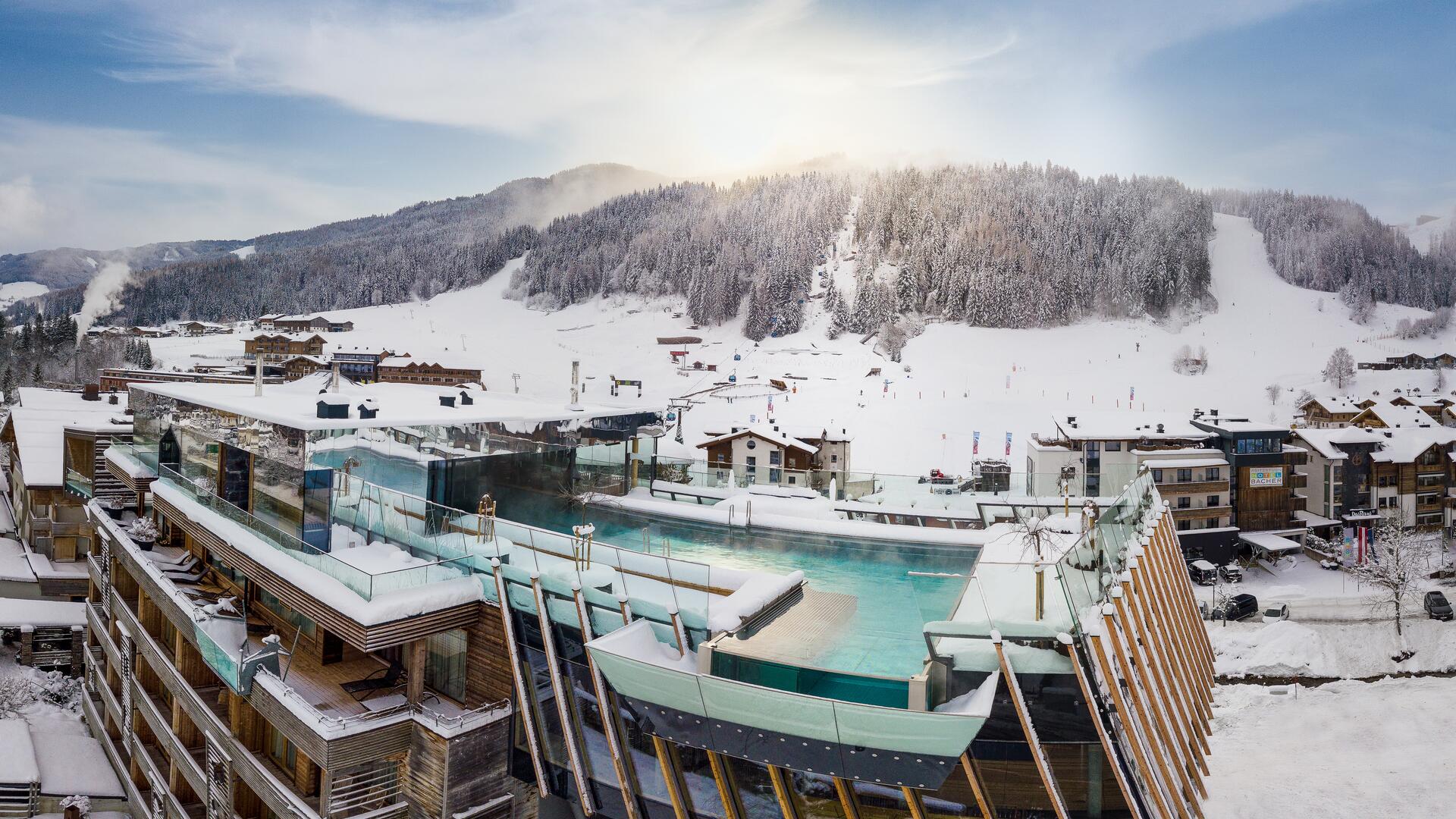 hotel with infinity pool in winter