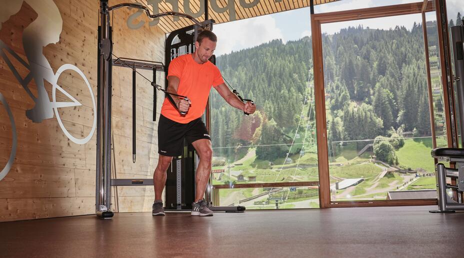 strength training in the hotel with fitness room