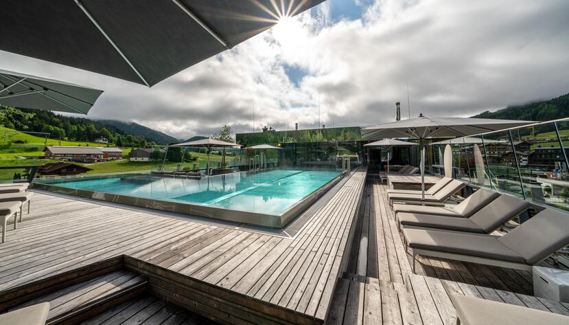 Infinity pool with mountain view