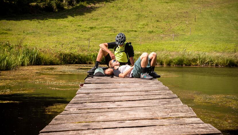 mountain biking by the lake in Leogang