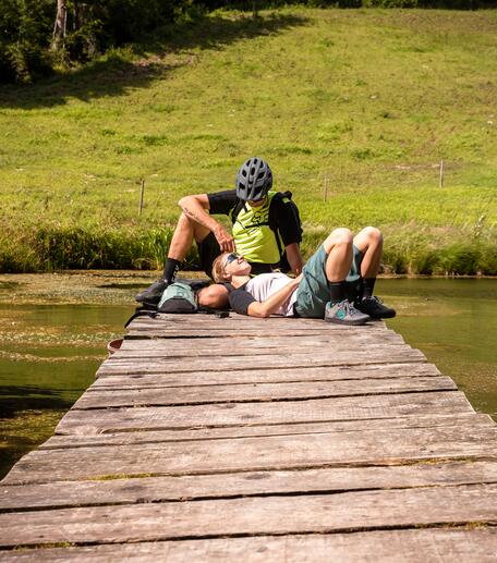 mountain biking by the lake in Leogang